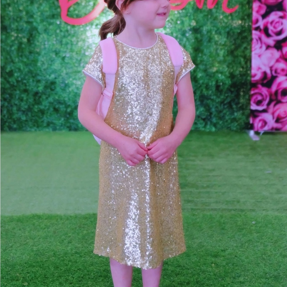 Gold Sequin Cap Sleeve Dress - Picture 4 of 4